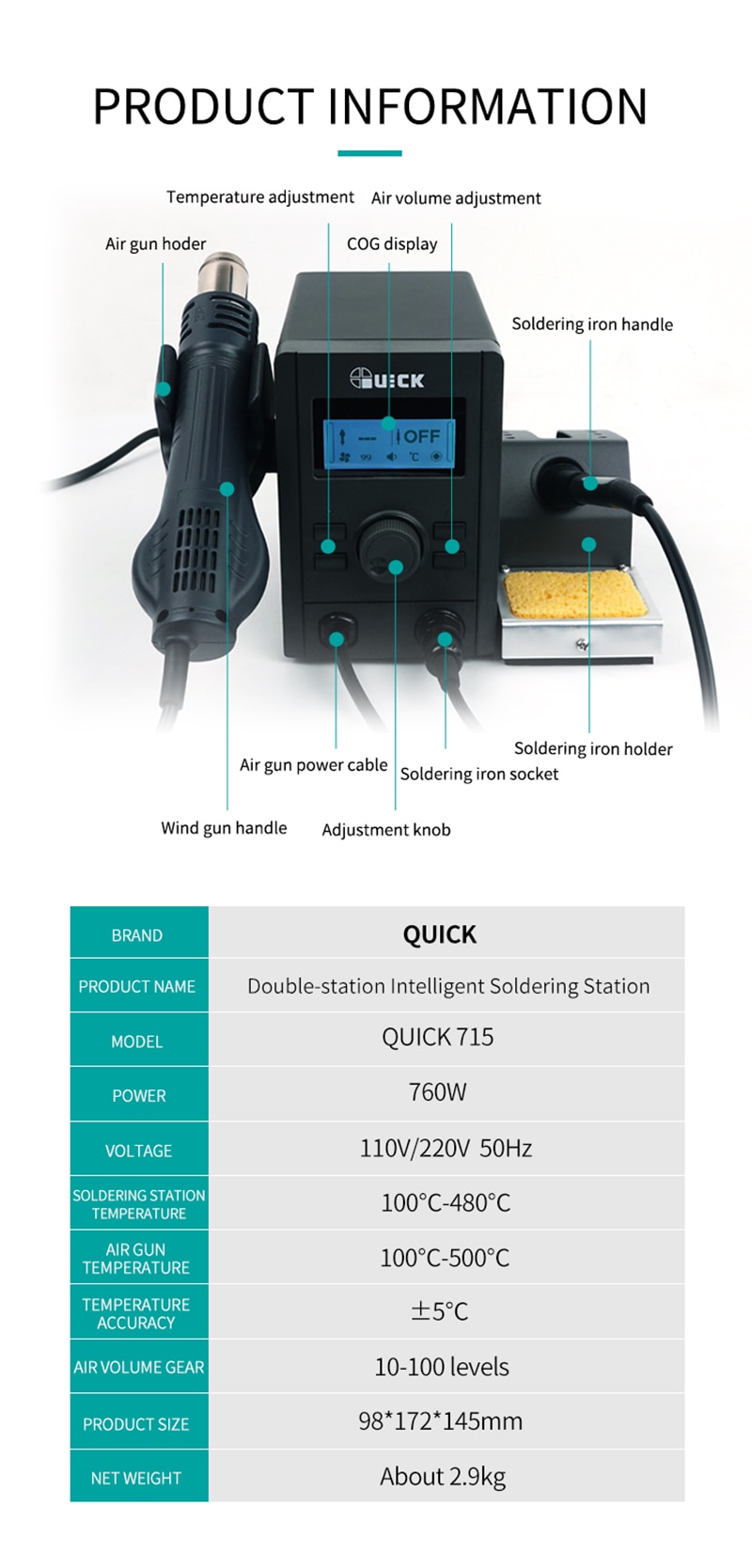 QUICK 715 2 in 1 rework and soldering station